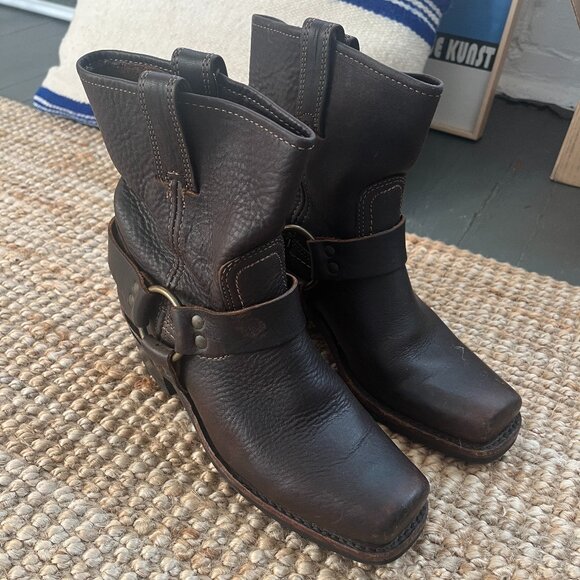 Frye Shoes - Frye Brown Leather Moto Harness Boots